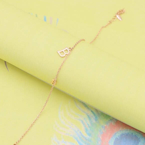 "Rose Gold Chain Bracelet with 'B' Initial Charm and Adjustable Size, XPBL1022 - Picture 3 of 11
